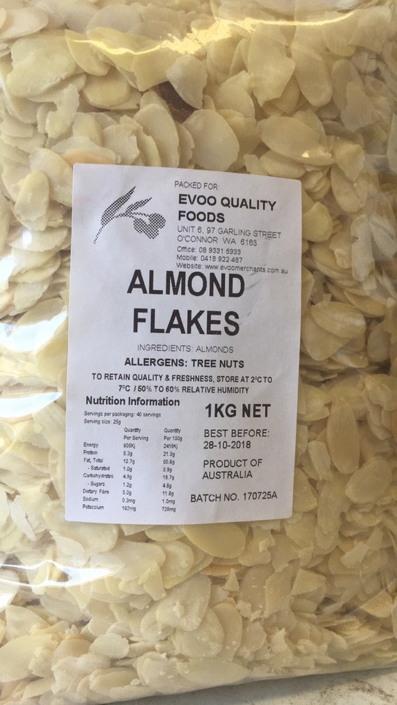 [nuts-AlmondF] Almond Flakes 1kg Bag Evoo QF
