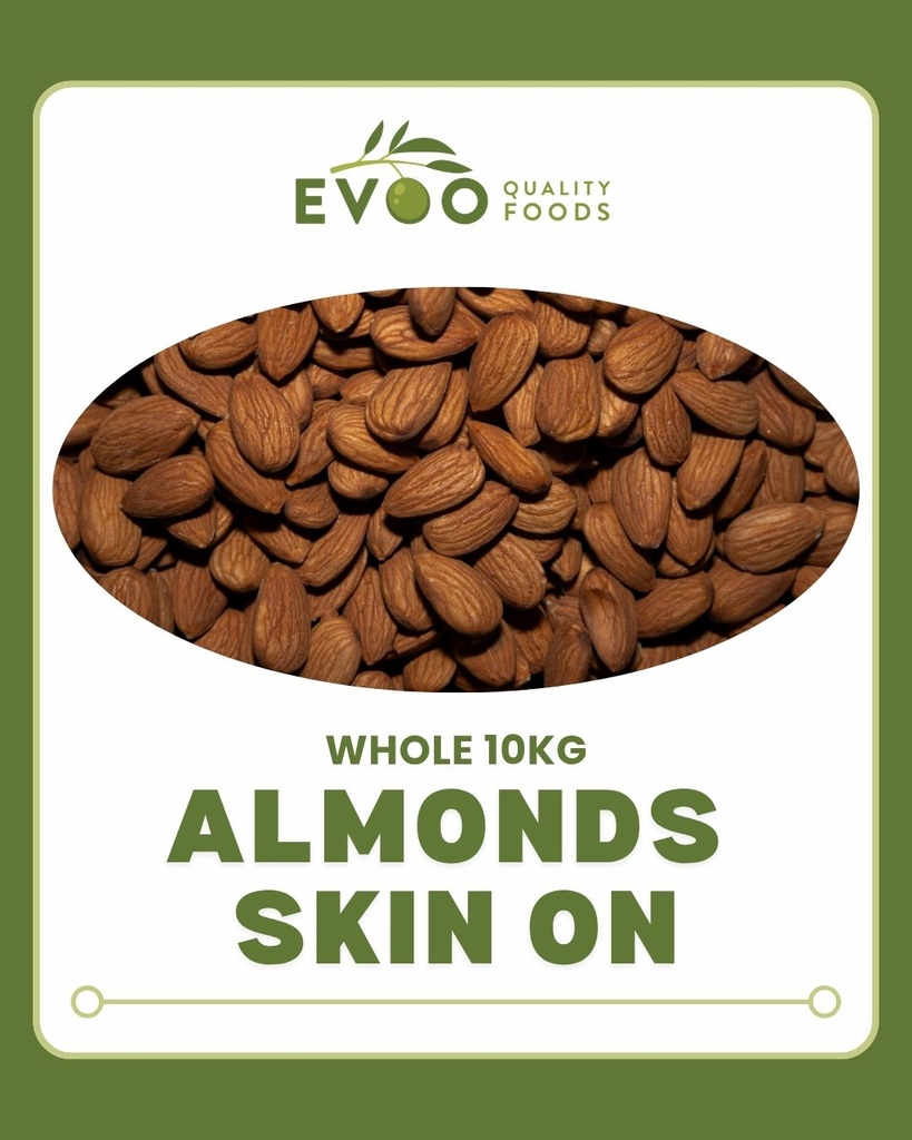 Almonds Whole Skin On (22/24) 10kg Bag Evoo QF