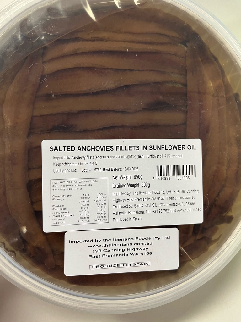 [ancho-brown] Anchovies Brown Salted 500g Round Tub Spanish Nassari