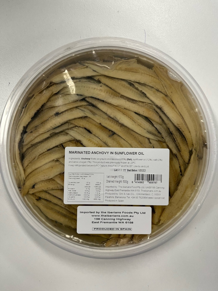 [anchovies-nass] Anchovy White Marinated in Sunflower Oil 500g Round Tub Spanish Nassari