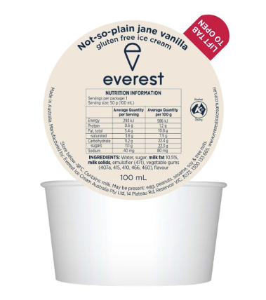 [vanilla-dixies100mL] Ice Cream Vanilla Dixie Cups GF 24 x 100mL CARTON Everest