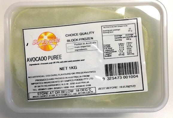[Avocado-Puree 1kg] Avocado Puree Block Frozen 1kg Sunnyside