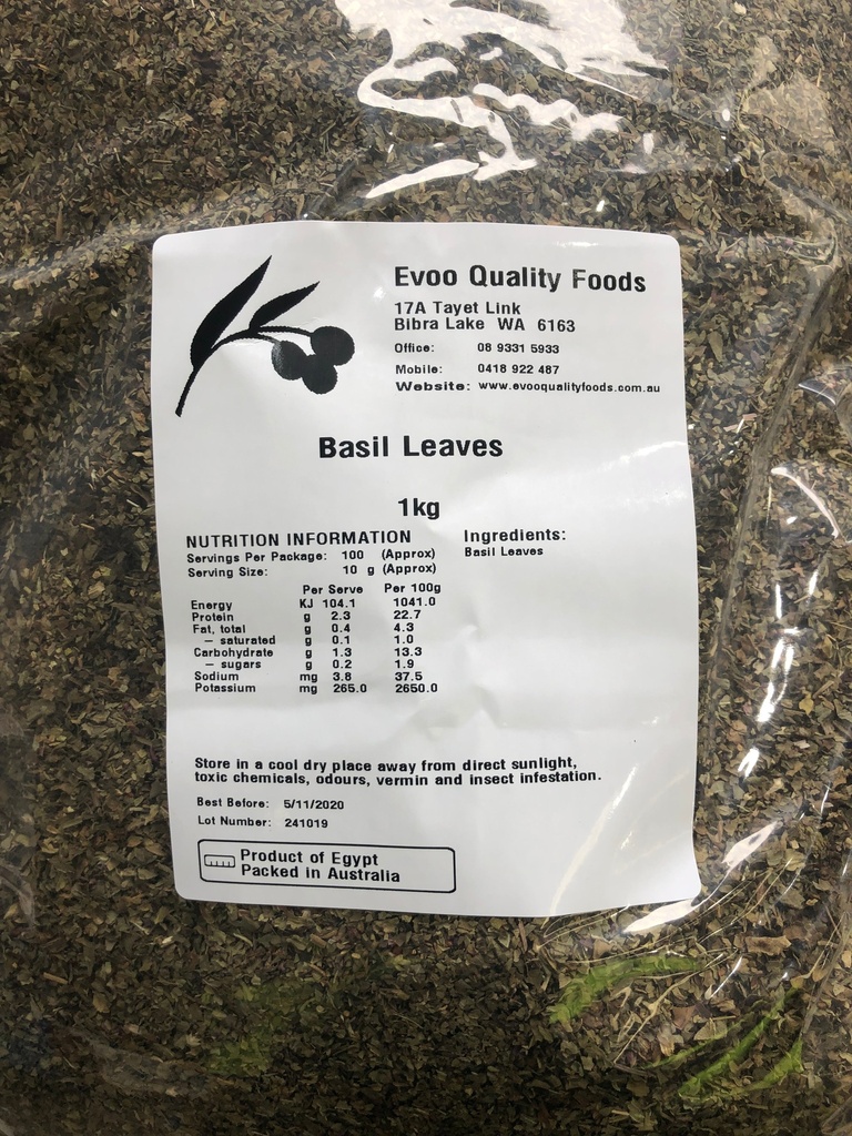 [basil-Dried] Basil Leaves Dried 1kg Bag Evoo QF