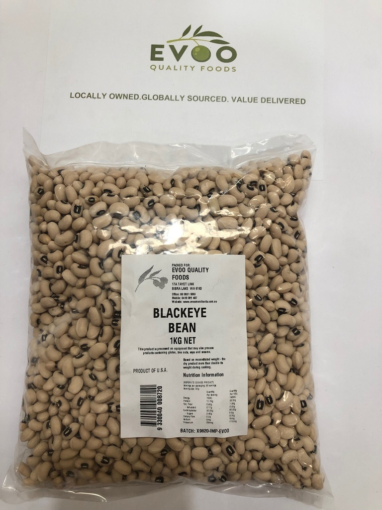 [bean-BlackE1kg] Black Eyed Beans Dried 1kg Bag Evoo QF