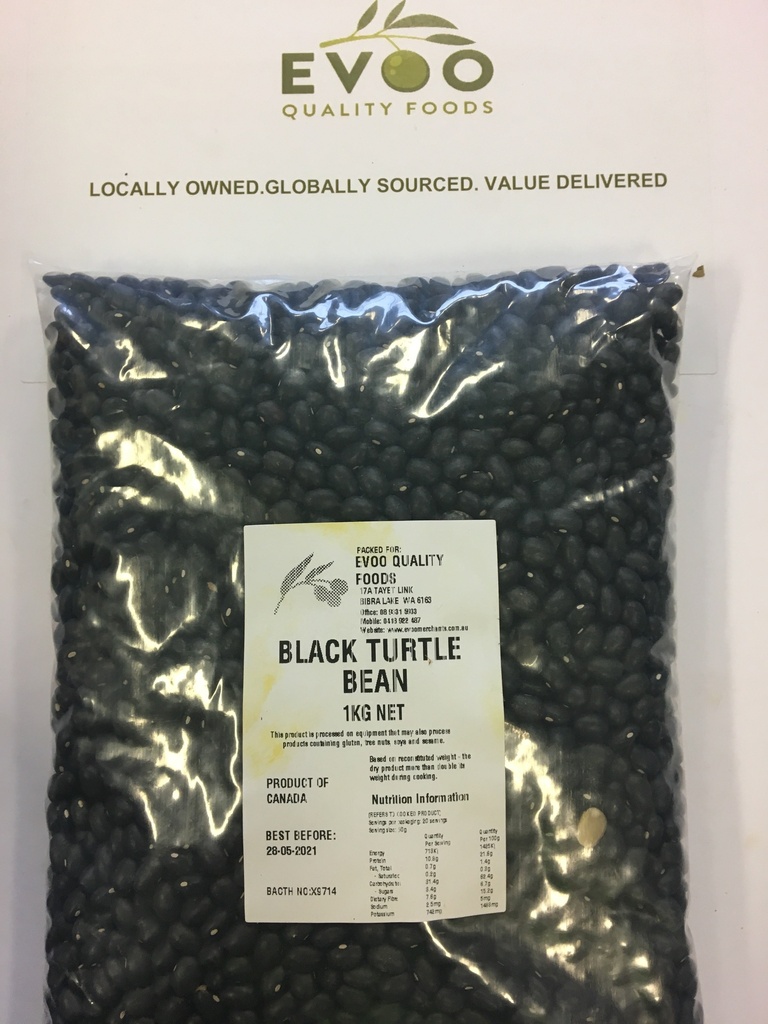 [bean-BlackT1kg] Black Turtle Beans Dried 1kg Bag Evoo QF