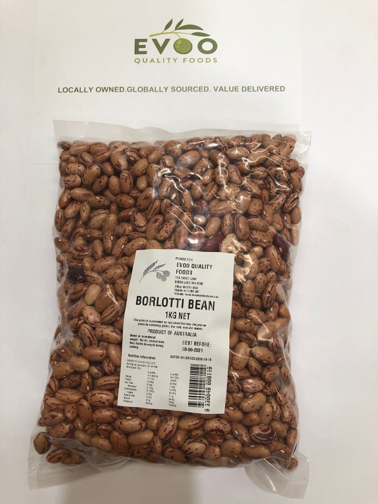 [bean-borlotti] Borlotti Beans Dried 1kg Bag Evoo QF