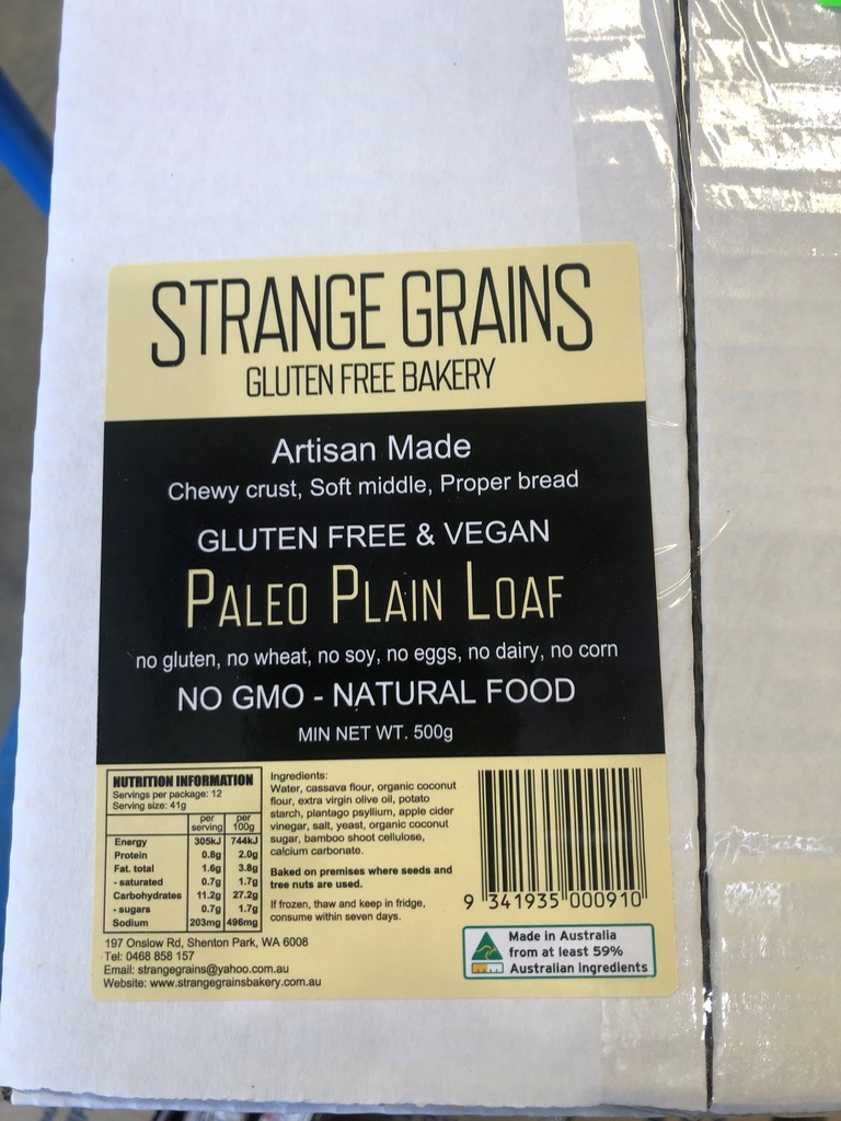 [Bread-PaleoPlain] Bread Loaf Paleo Plain x 6 sold by carton Strange Grains (4 day Pre Order)