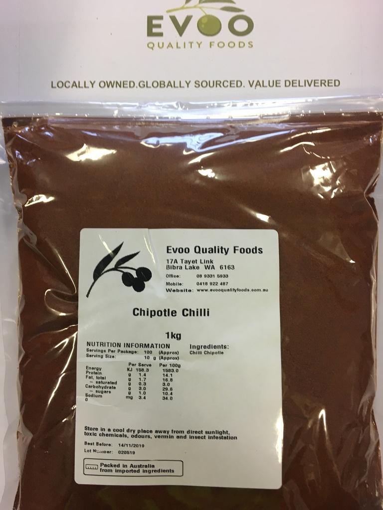[chilli-chip] Chipotle Chilli Powder 1kg Bag Evoo QF