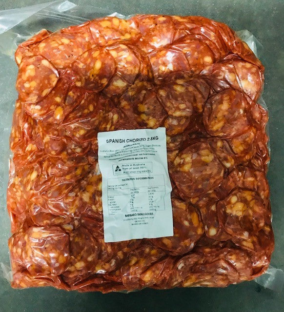 Chorizo Sliced Spanish Style Chilled 2.5kg Bag Barbaro
