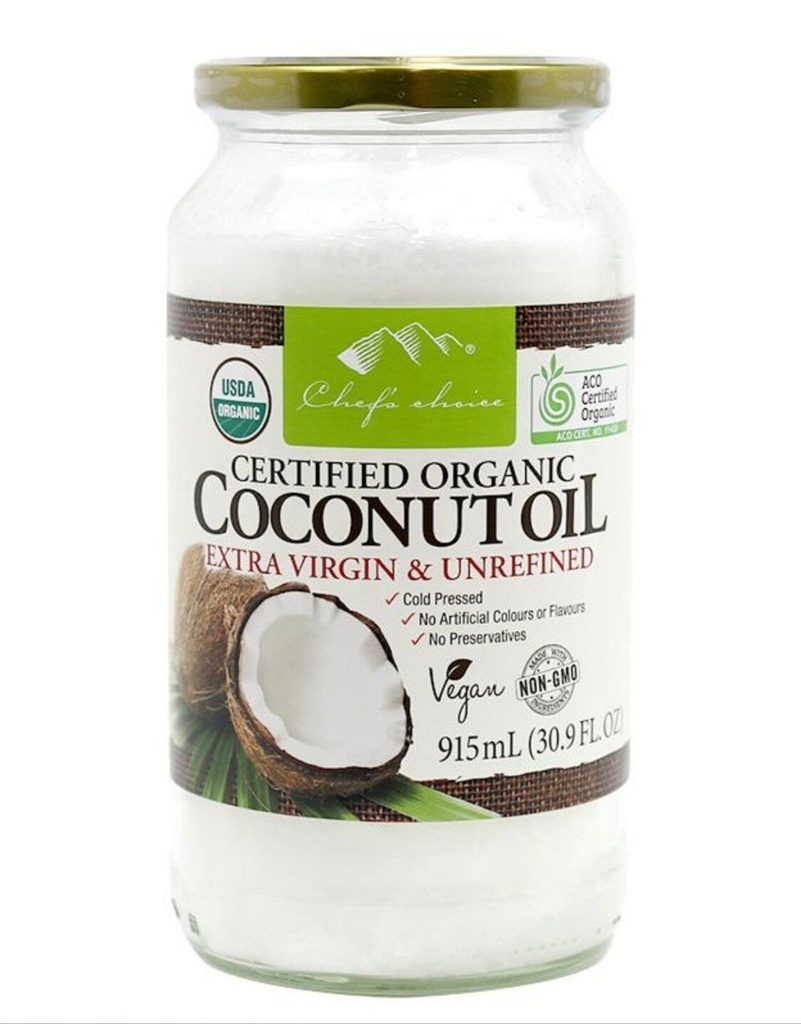 [oil-coconut] Coconut Oil Extra Virgin Certified Organic 915ml Jar Chefs Choice