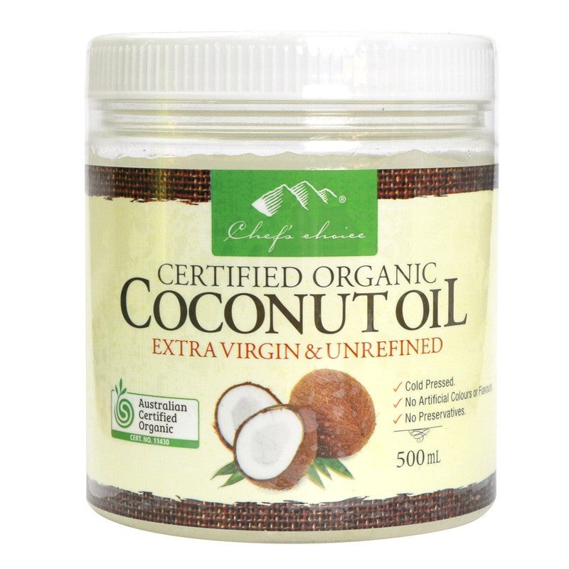 [oil-coconut500ml] Coconut Oil Extra Virgin Organic 500ml Chefs Choice