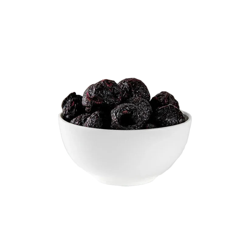 [blkcherries-wholeFD] Freeze Dried Black Cherries Whole 100g Packet The Forager Food Co