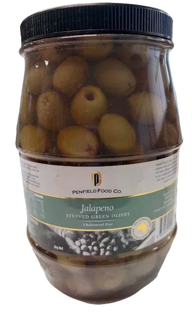 [olive-jalapeno2kg] Green Olives Stuffed w/ Jalapeno 2kg Tub Penfield Olives