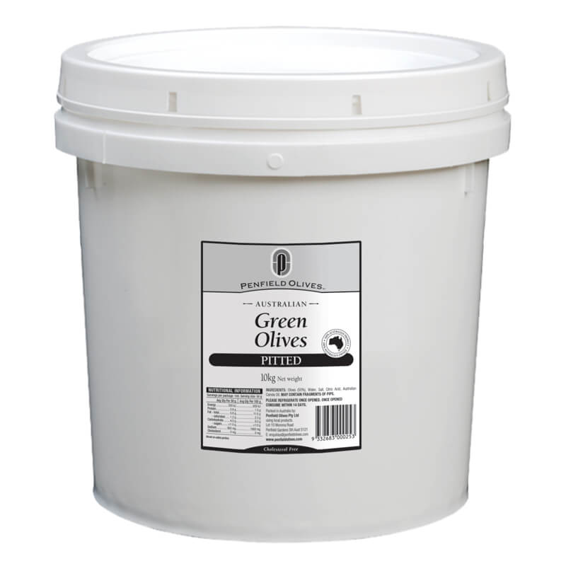 [olivepit-GP10kg] Green Pitted Olives in Brine 10kg Tub Penfields