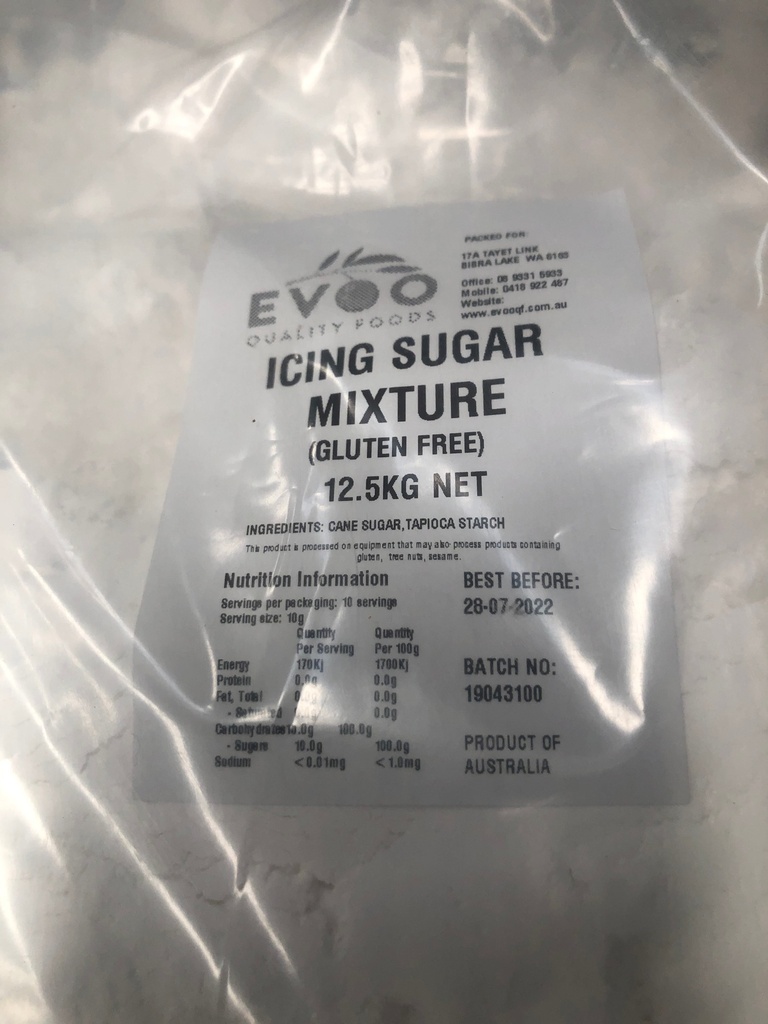 [sugar-icing12.5kg] Icing Sugar Mixture Gluten Free 12.5kg Bag Evoo QF