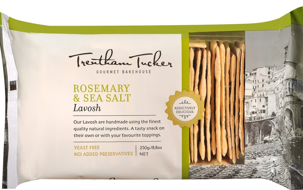[biscuit-Lav250] Lavosh Rosemary & Sea Salt Biscuits 250g Packet Trentham Tucker