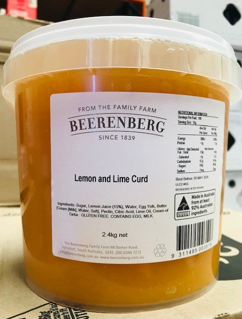 [curd-lemonlime2.4kg] Lemon & Lime Curd GF 2.4kg Tub Beerenberg
