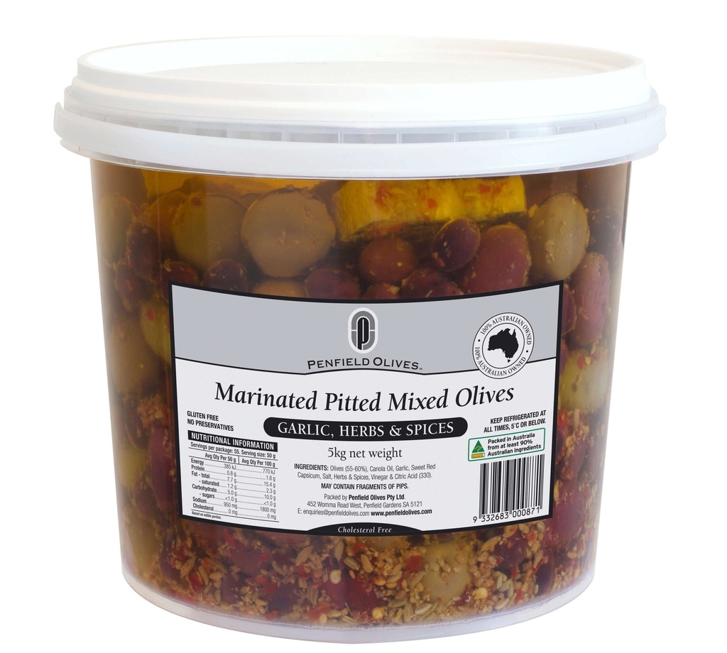 [olivemix-whole] Marinated Pitted Mixed Olives (Garlic, Herb and Spices) 5kg Penfields