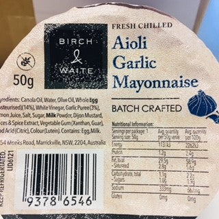 [mayo-AiolPCBW] Mayonnaise Garlic Aioli Portion Control 90x50g Box Birch & Waite