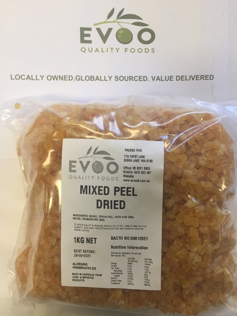 [peel-CitrusP1] Mixed Citrus Peel Dried 1kg Bag Evoo QF (Pre Order)