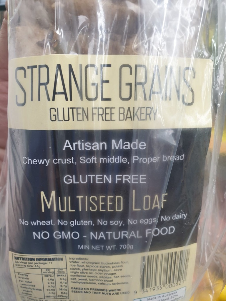 [bread-multiseedGF] Multiseed Loaf Whole Bread GF Frozen 700g x 6 Carton Strange Grains (Pre Order)