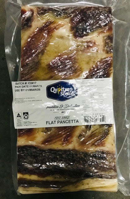 Pancetta Whole Flat Skinless Free Range 1kg RW approx, Priced per Kg Quattro Stelle