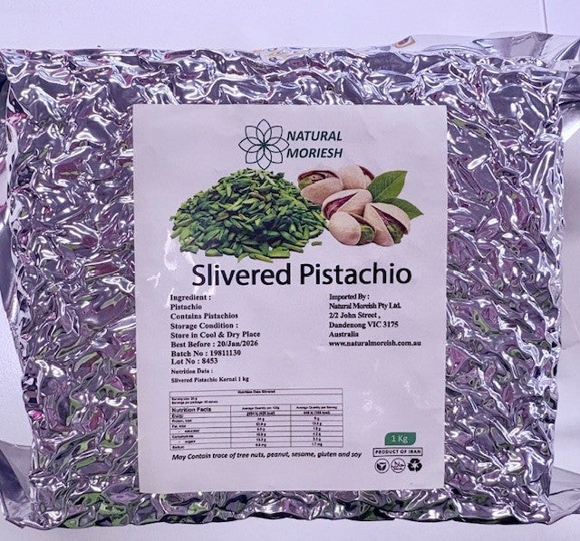 Pistachio Nuts Slivered 1kg Bag Natural Moriesh