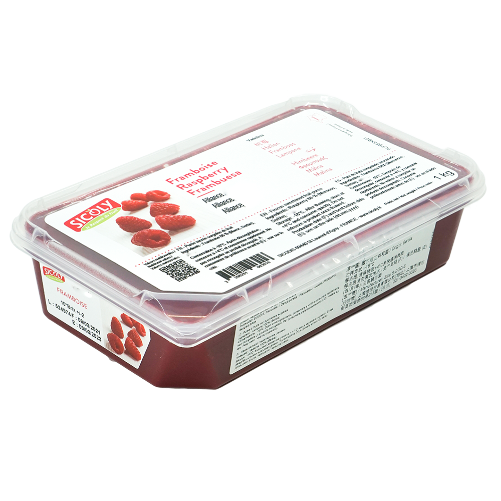[puree-raspSIC] Raspberry Puree Alliance Unsweetened 1kg Frozen Tub Sicoly