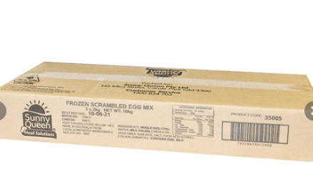 Scrambled Egg Mix Free Range Frozen 10kg Sunny Queen