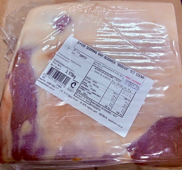 [serrano-bodega] Serrano Ham (Prosciutto) Deboned Block 3kg RW approx, Priced per Kg Sienna