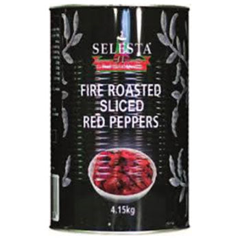 [peppers-FRSSEL] Sliced Red Peppers Fire Roasted A12 Tin Selesta