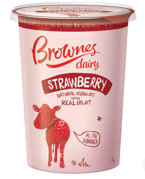 [yogh-BrownesStrawb1kg] Strawberry Natural Yoghurt 1kg Brownes