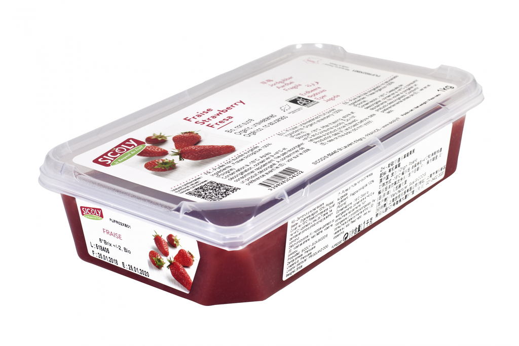 [puree-strawSIC] Strawberry Puree Sweetened 1kg Frozen Tub Sicoly