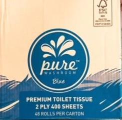 Toilet Tissue Premium 400 2ply 48 Rolls/Carton Pure