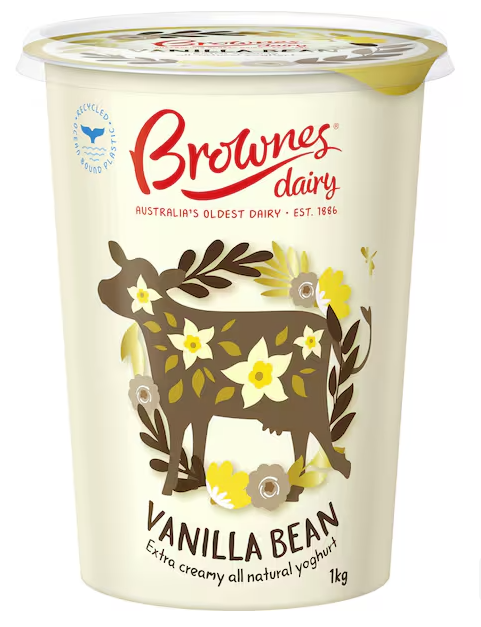 [yogh-BrownesVBean1kg] Vanilla Bean Natural Yoghurt 1kg Brownes