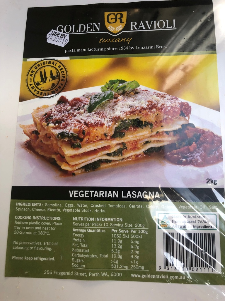 [lasagne-veg] Vegetarian Lasagne 2kg - Golden Ravioli