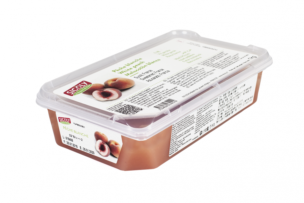[puree-wpeachSIC] White Peach Puree Unsweetened 1kg Frozen Tub Sicoly